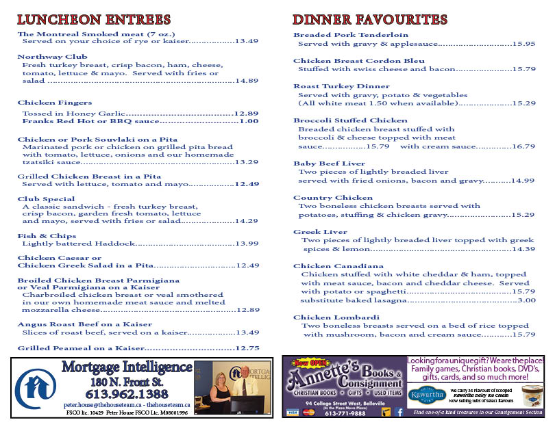 Menus ERG Printing and Publishing Belleville