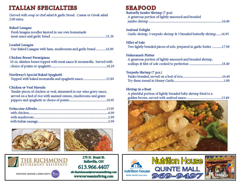 Menus ERG Printing and Publishing Belleville