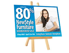 Foam board ranges in sizing from 6" X 24" through to and including 48" X 48". Signs are cut to size and printed on one side. Grommets are also an option